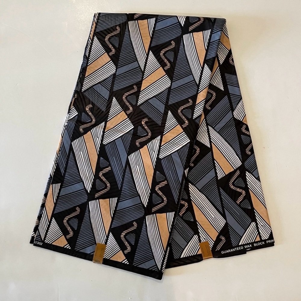 Stylish Geometric Patterned Black Gray and Tan Cotton Fabric